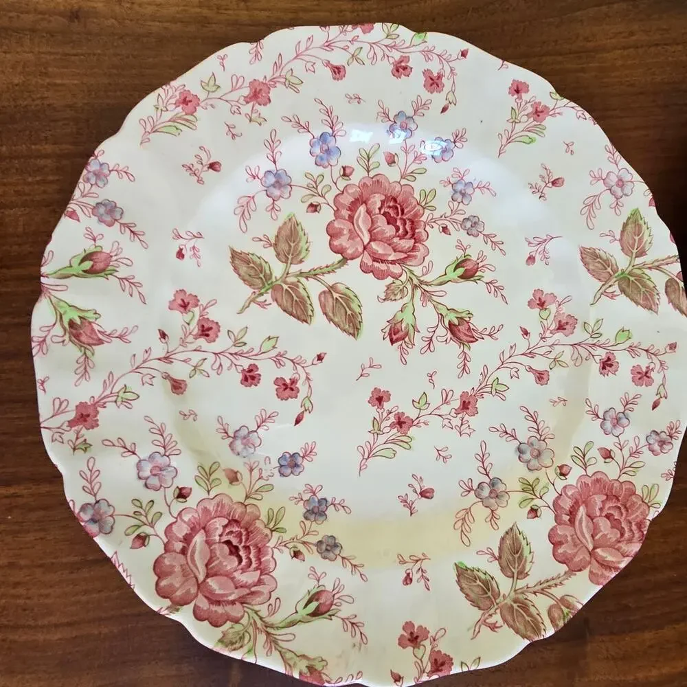 Vintage Johnson Brothers Rose Chintz Ironstone 2 Dinner Plates Cottagecore 1930s